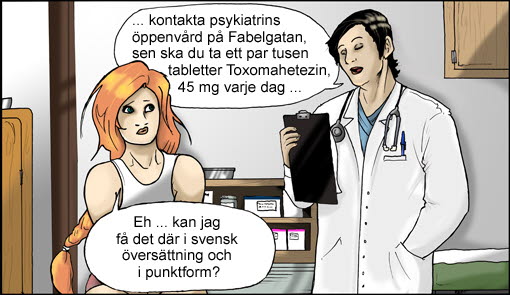  Seriebild: Person på läkarbesök och vill ha informationen i punktform. 