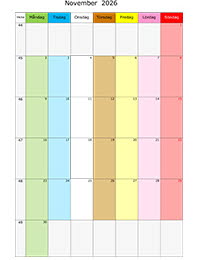 Månadskalender med färg november 2026