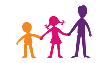 Elevhälsoportalens logga med tre grafiskt illustrearde barn i orange, rosa respektive lila som håller varandra i hand.