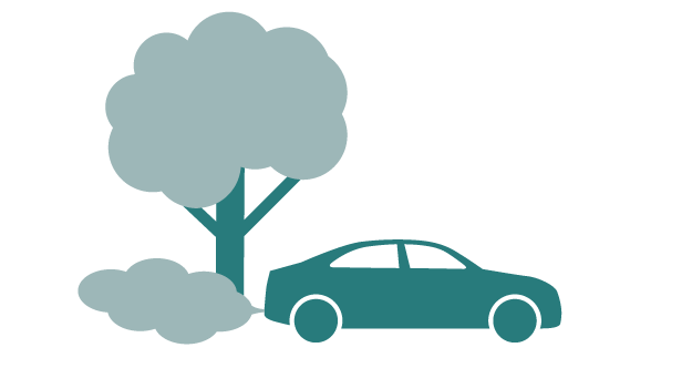 Ikon miljöhälsa med träd och bil med avgaser
