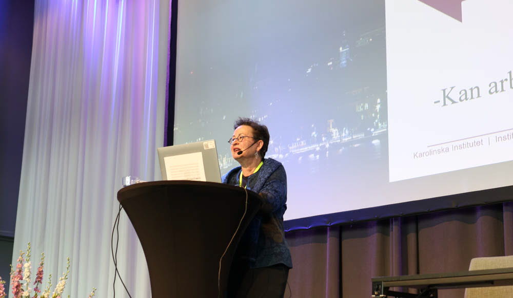 Maria Albin, professor vid Karolinska Institutet, föreläser om ojämlikhet i arbetsmiljön.