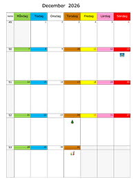 Månadskalender med färgremsa december 2026