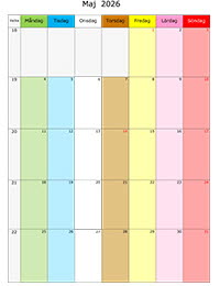 Månadskalender med färg maj 2026