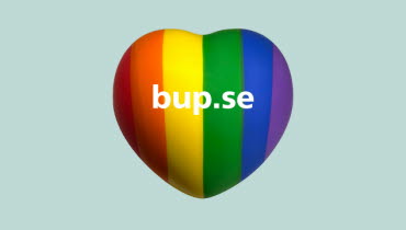 Regnbågsfärgat hjärta med texten "bup.se"