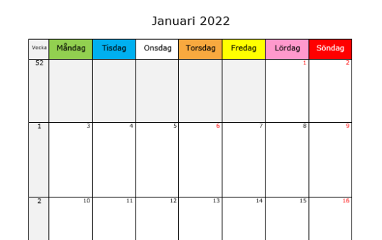 Månadskalender januari 2022