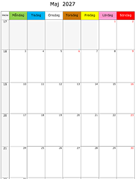 Månadskalender maj 2027