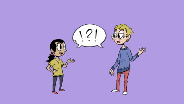 Illustration av en ungdom och en vuxen som står och pratar med varandra.