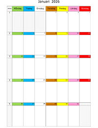 Månadskalender med färgremsa januari 2026