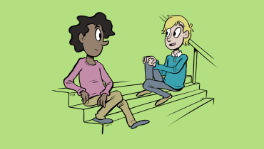 illustration av två kompisar som sitter i en trappa