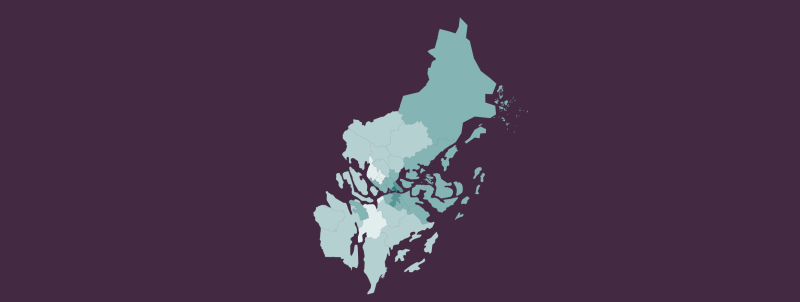 Kartbild av Stockholms län på lila bakgrund
