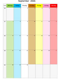 Månadskalender med färg september 2026