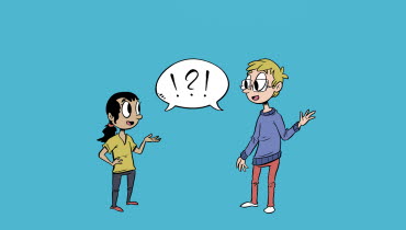 Illustration av ett barn och en vuxen som står och pratar med varandra.