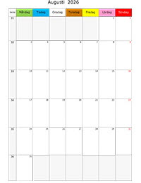 Månadskalender augusti 2026