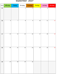 Månadskalender september 2027