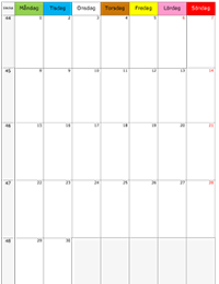 Månadskalender november 2027