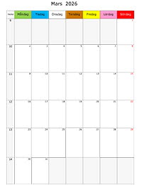 Månadskalender mars 2026
