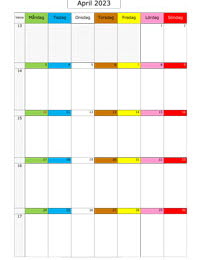 Månadskalender april 2023 med färgremsa