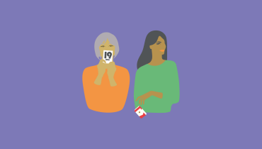 illustration av två kvinnor. den ena håller i ett paket cigaretter