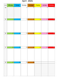 Månadskalender med färgremsa april 2026