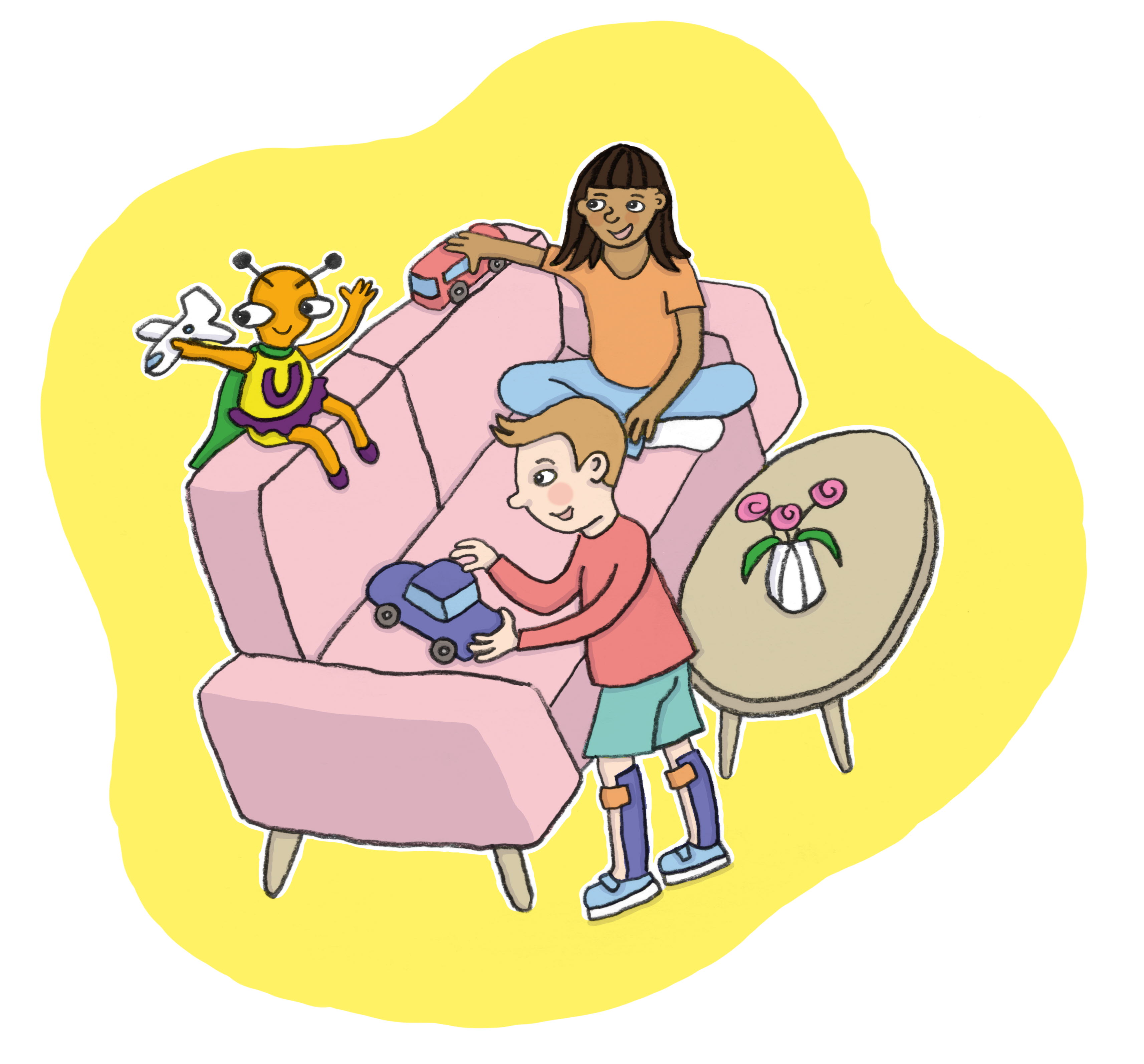 Undra leker med ett barn som har benortos