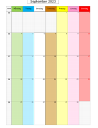 Månadskalender september 2023 med färg
