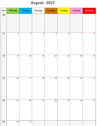 Månadskalender augusti 2027