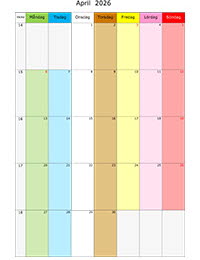 Månadskalender med färg april 2026 