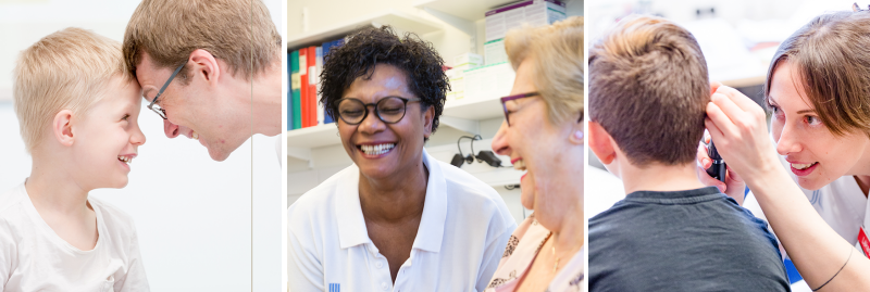 Bildcollage som visar patienter och medarbetare inom olika vårdgrenar