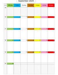Månadskalender september 2024 med färgremsa