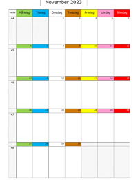 Månadskalender november 2023 med färgremsa