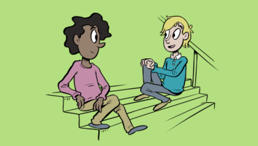 illustration av två kompisar som sitter i en trappa