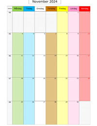 Månadskalender november 2024 med färg