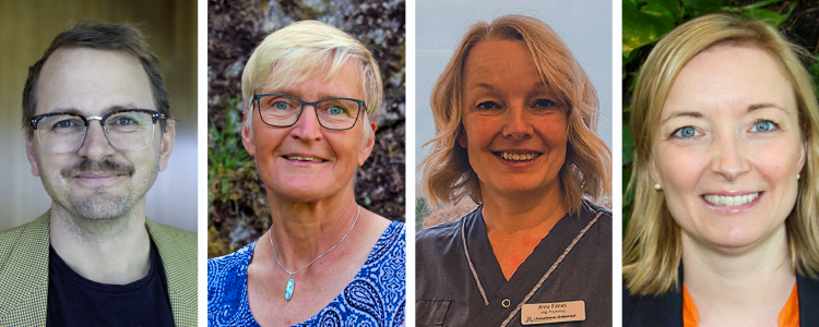 Från vänster: Theo Bodin, Maria Hagströmer, Anna Finnes och Ann-Helen Patomella – forskarna som fungerar som motorn i arbetet med det nya nationella centret för återgång i arbete.