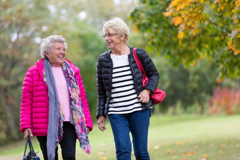 Kvinnor promenerar och pratar