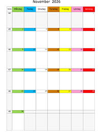 Månadskalender med färgremsa november 2026