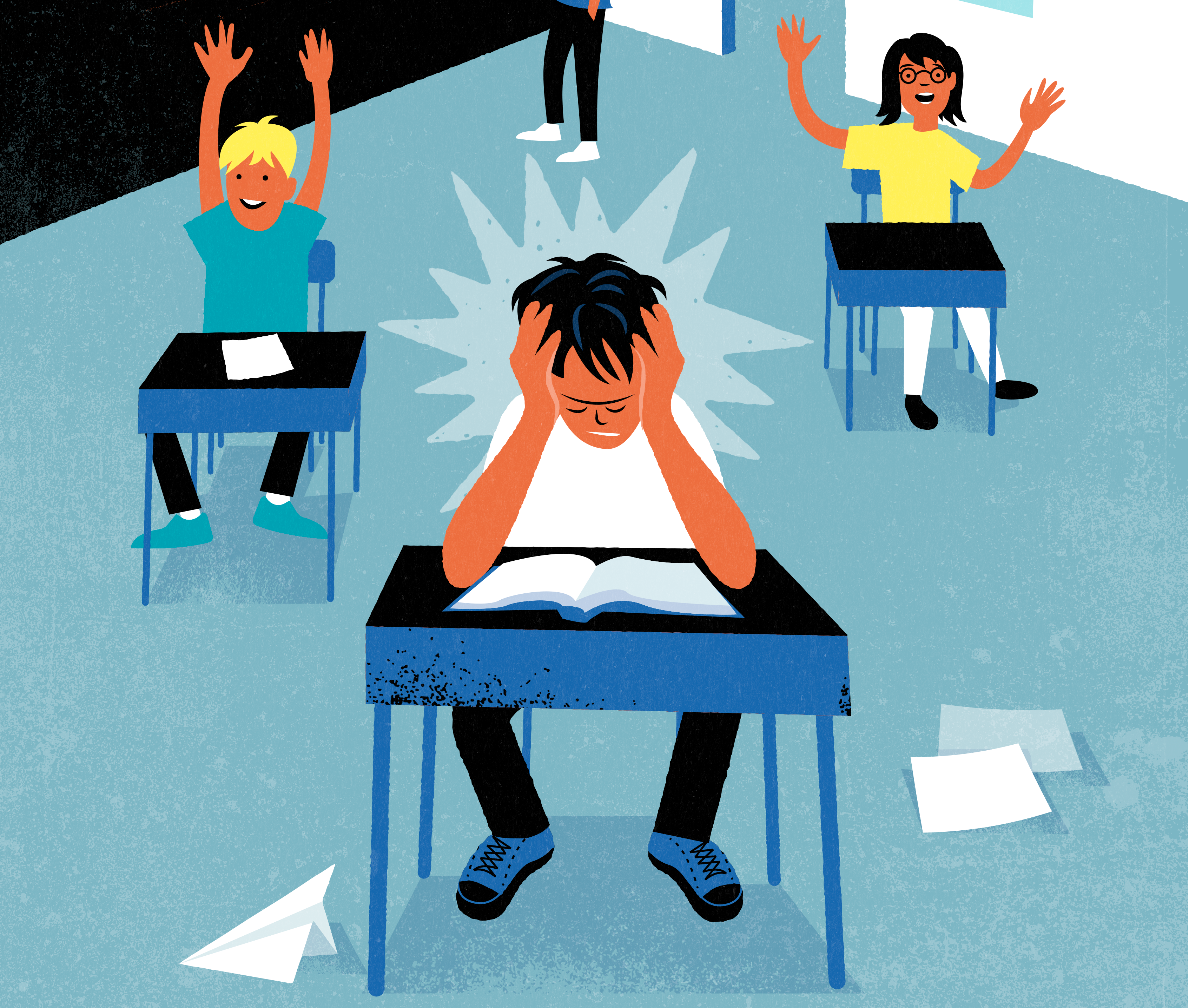 Stressad elev i klassrum