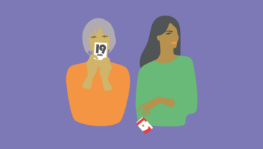 illustration av två kvinnor. den ena håller i ett paket cigaretter